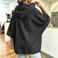 thumbnail image 2 of Hoodies for Women Drawstring 3/4 Sleeve Denim Loose Hooded Sports Sweatshirt,Black,XXL, 2 of 6