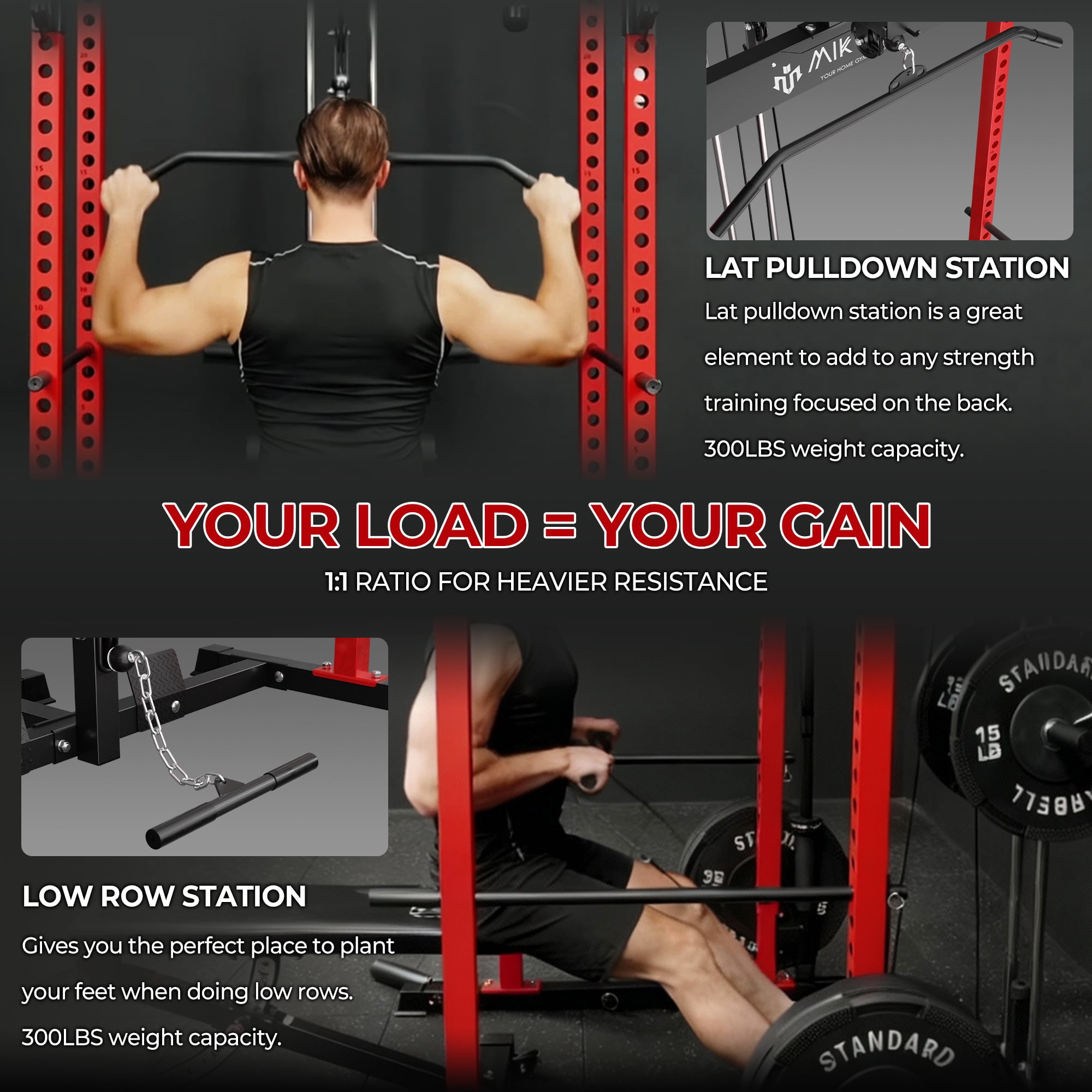 Mikolo Power Rack Cage with LAT Pulldown System,1200LBS Capacity Power Rack with 800 lbs Capacity Weight Bench Combo, Multi-Functional Squat Rack (Upgraded)
