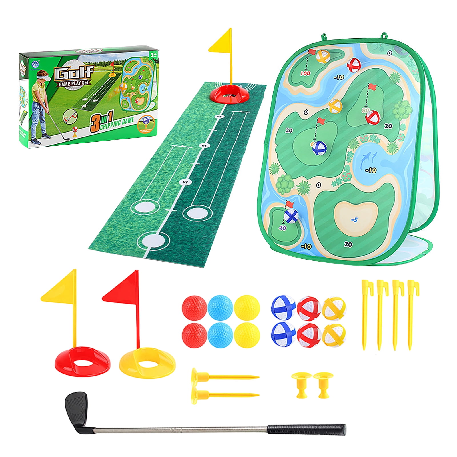 Backyard Golf Game Set, Velcro Golf Chipping Game, Golf Set for Student 4-8, Backyard Toys for Student Ages 4-8, Foldable 3-In-1 Cornhole Style Golf Toys Kit Complete with 1