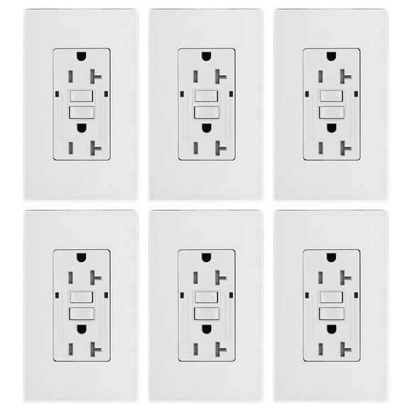 Micmi GFCI Outlet, Tamper-Resistant GFI Receptacle with LED Indicator, 20Amp 125V Self-Test Ground Fault Circuit Interrupter, Decorator Screwless Wall Plates Included, ETL Listed (6Pack, White)