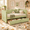 Green-With 2 Drawers, variant on Twin Size Gingham Daybed with Trundle, Wave-Shaped Upholstered Sofa Bed with USB Charging Port, Linen Fabric, No Box Spring Needed, Multifunctional Twin Bed for Kids, Teens & Guests