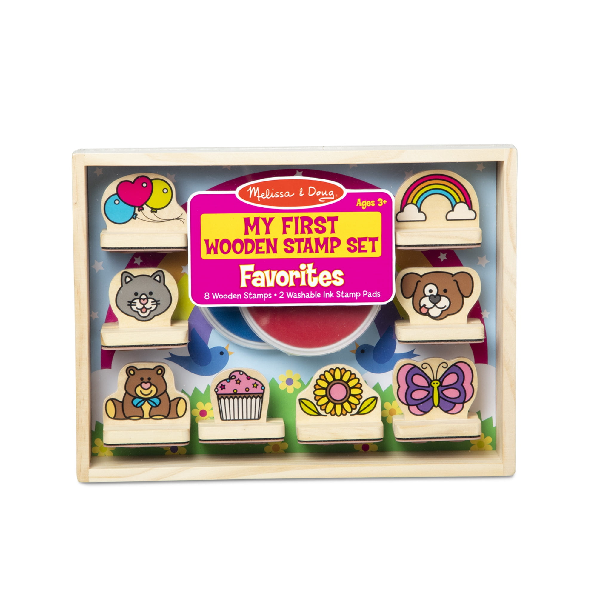 30 Stamps, 6 Markers, 2 Durable 2-Color Stamp Pads Fairy Tale Melissa & Doug Deluxe Wooden Stamp and Coloring Set