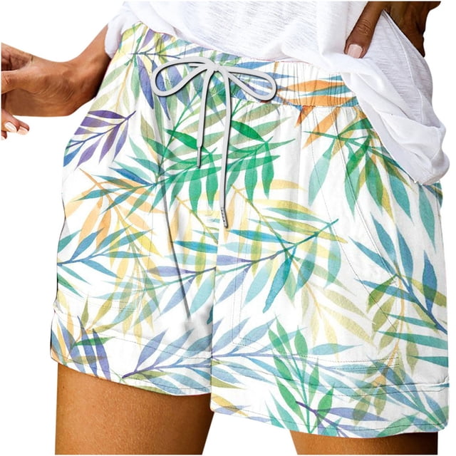 Pantalones Cortos de Mujer con Bolsillos Impresos de Cintura Elástica Pantalones Cortos Casuales, Ajuste Suelto Y Pantalones Cortos de Mujer Frescos para el Verano