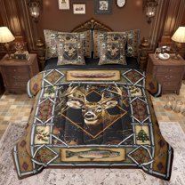 jejeloiu Safari Deer Elk 7pcs Bedding Comforter Set,Ustic Western Aztec Queen Bedding Sets,Big Ball Fish Queen Sheet Sets For Teens,Microfiber Bedroom Decor Reversible