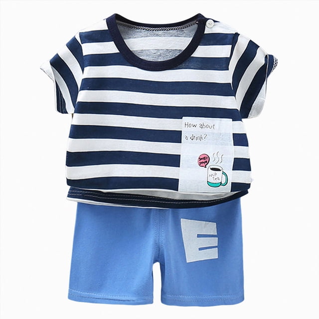 COMVALUE Pyjama Garçon 2 Pcs Ensemble Court Tenue de Nuit (Bleu Pâle, 2-3 Ans)