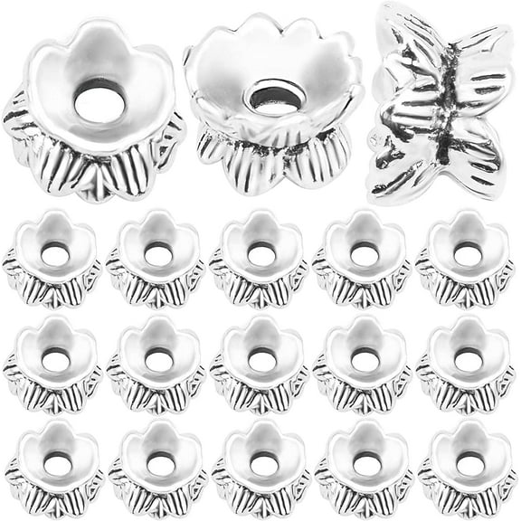 60pcs Antique Silver Double Sided Spacer Beads Tibetan Alloy Flower Bead Caps Loose Charm Beads for DIY Bracelet Necklace Jewelry Making