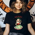 thumbnail image 3 of Merry & Bright T-Shirt | Retro Pin-Up Holiday Lights Graphic Tee, Natural, Size M, 3 of 6