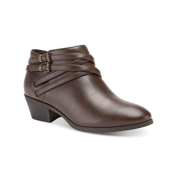 STYLE & COMPANY Womens Brown Cushioned Buckle Accent Willoww Round Toe Block Heel Zip-Up Booties 7.5 W