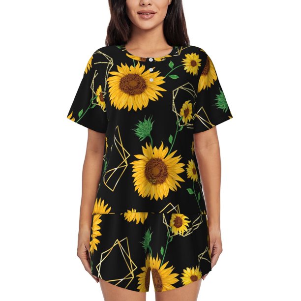 Fotbe Sunflowers3 Conjunto de Pijama Estampado para Mujer, 2 Piezas, Ropa de Dormir con Camiseta de Manga Corta y Shorts Suaves-Medium