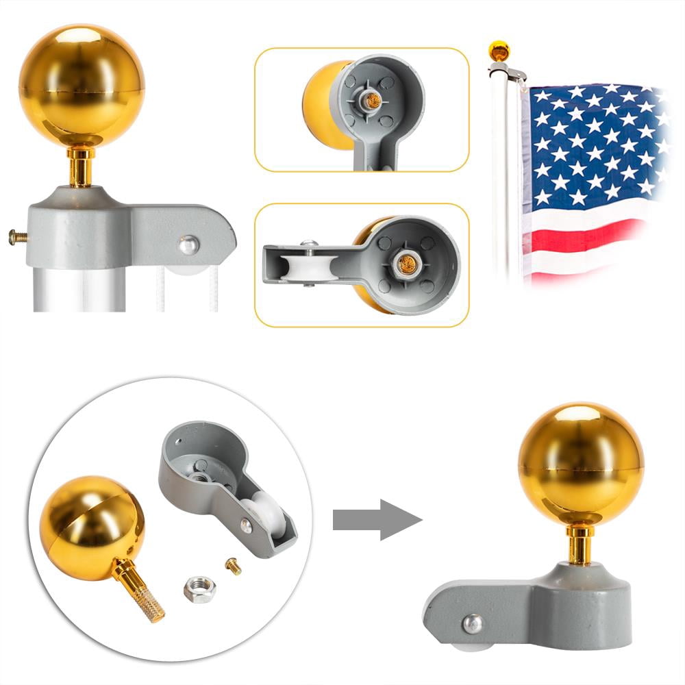 UBesGoo 20ft Solemn Outdoor Decoration Sectional 16 Gauge Aluminum Flag Pole 3'x5' US Flag and Ball Top Kit