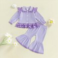 thumbnail image 2 of yboeqw Toddler Girls Clothing 2 Piece Stripe Print Long Sleeve Ruffle Shirt Top Wide Leg Pants Sets Fall Winter Outfits,Size 3-4 Years, 2 of 5