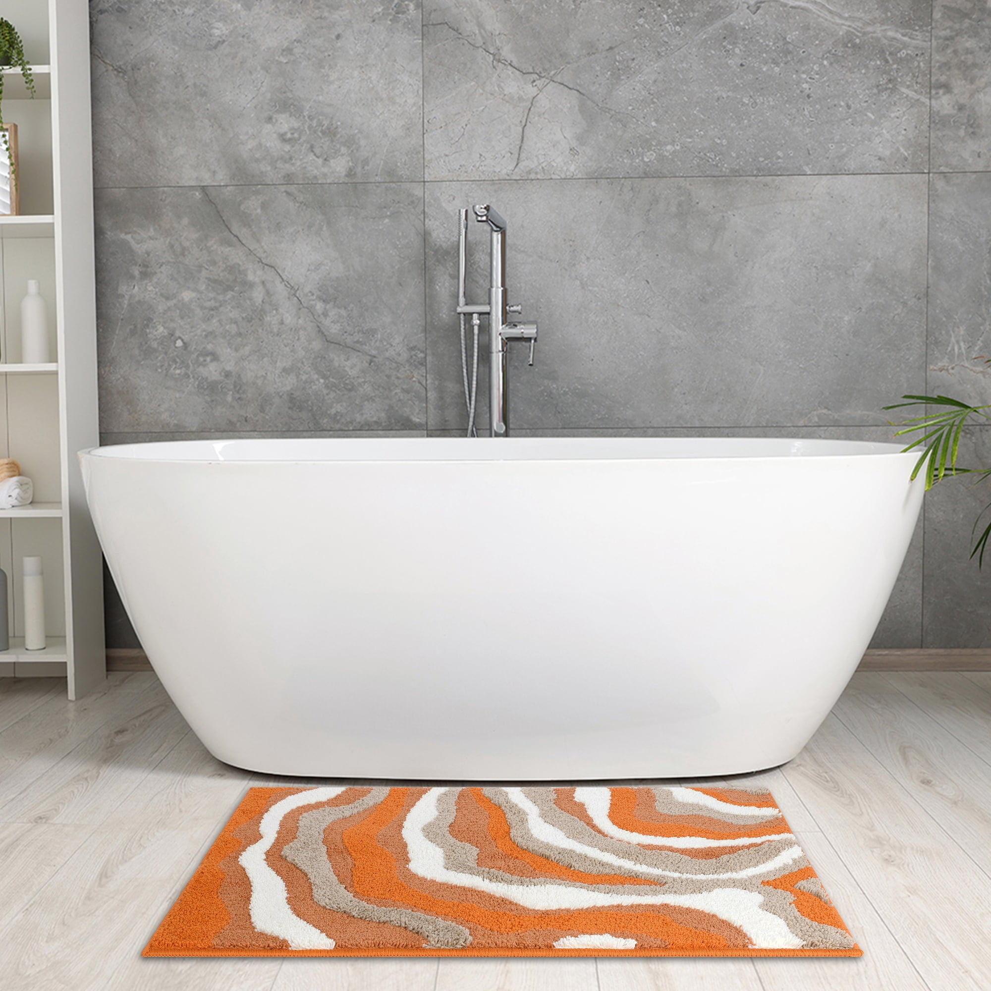 Unique Bargains Bathroom Rug Soft Bath Mat Non-Slip Thickening Bath Rugs Orange 20"x32"
