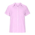 thumbnail image 4 of YUGYXL Casual Button Lapelhirts for Women Comfyolid Colorhortleeve T-shirtsummer Loose Fit Plusize Cotton Linen Blouse with Pockets, 4 of 5