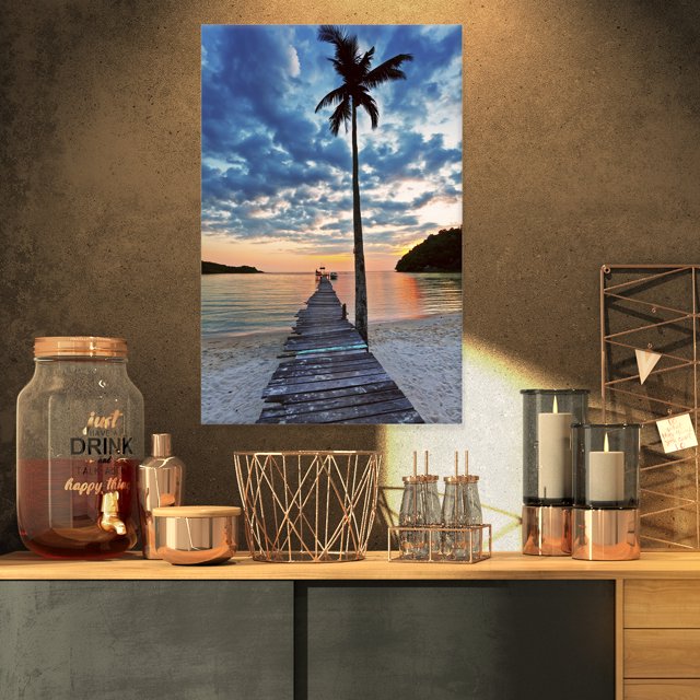 Jetée en Bois et Palmier - Impression sur Toile Photo de Bord de Mer