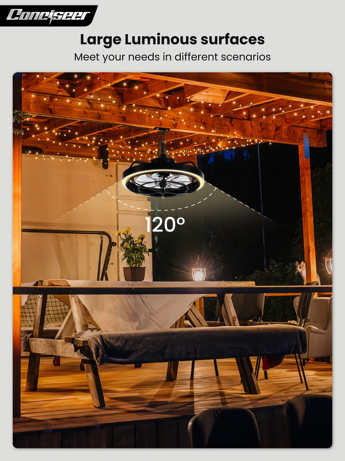 Outdoor Ceiling Fan with Light for Patio, 20" Waterproof All-Weather Plug-in Hanging Fan, Smart APP/Remote Control, 3CCT Dimmable LED, Caged Design for Gazebo, Pergola, Porch