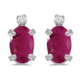 thumbnail image 1 of 14k White Gold Oval Ruby And Diamond Earrings, 1 of 2