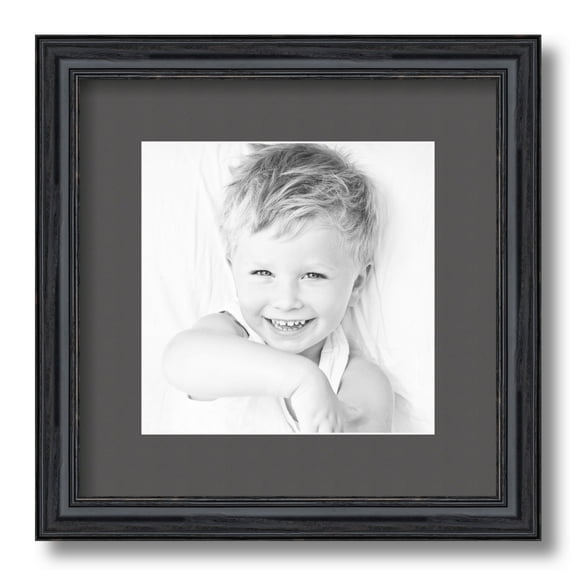 ArtToFrames 12x12" Matted Picture Frame with 8x8" Single Mat Photo Opening Framed in 1.25" Black Stain on Solid Red Oak and 2" Charcoal Mat (FWM-4083-12x12)