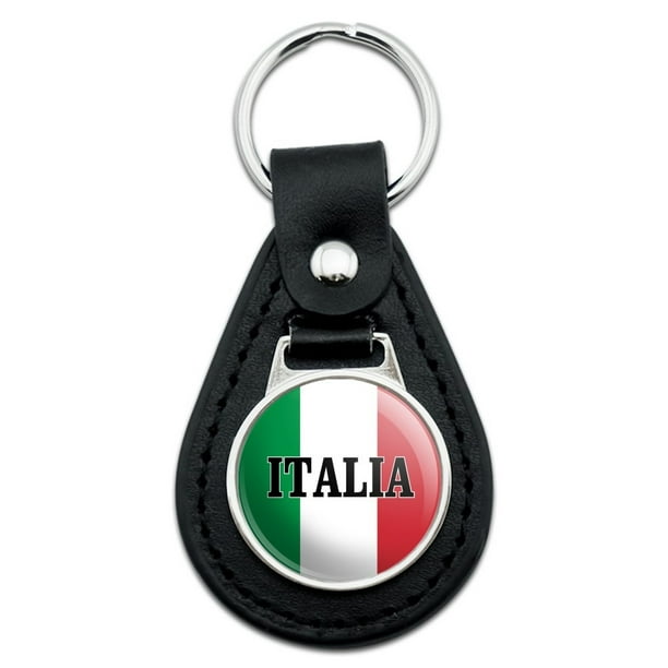 Graphics and More Italia Italy Italian Flag Black Leather Keychain