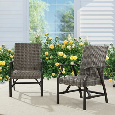 Ulax Furniture Rattan Patio Motion Rocking Dining Chairs Padded with Dry Quick Foam Set of 2