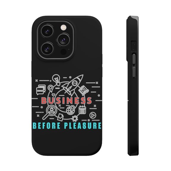 DistinctInk Tough Case for Apple iPhone 15 PRO (6.1" Screen), Compatible with MagSafe Charging - Business Before Pleasure