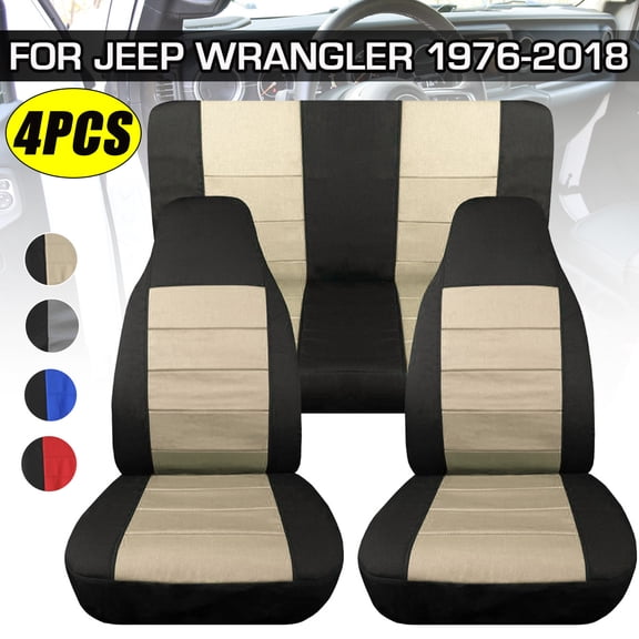 4PCS Universal Car Seat Covers Set Fit for Jeep Wrangler 1976-2018, Cloth Interior Automotive Protector Cushion Cover for Car Truck SUV Front and Rear Seat Cover Protector Set, Beige