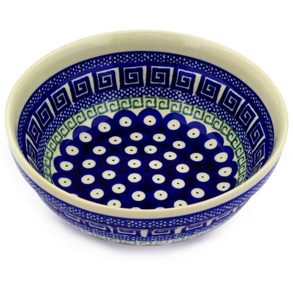 Polish Pottery 6½-inch Bowl (Grecian Peacock Theme) Hand Painted in Boleslawiec, Poland   Certificate of Authenticity
