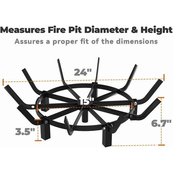 24 Inch Round Fire Pit Grate with 10 Bars for Firepit, Heavy Duty Firewood Log Burning Rack Holder for Fireplace Hearth Wood Stove and Outdoor Campfire, Black