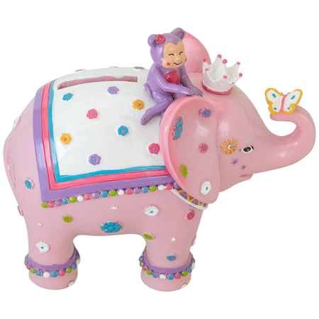 Northlight Elephant with Monkey Pink Resin Piggy Bank