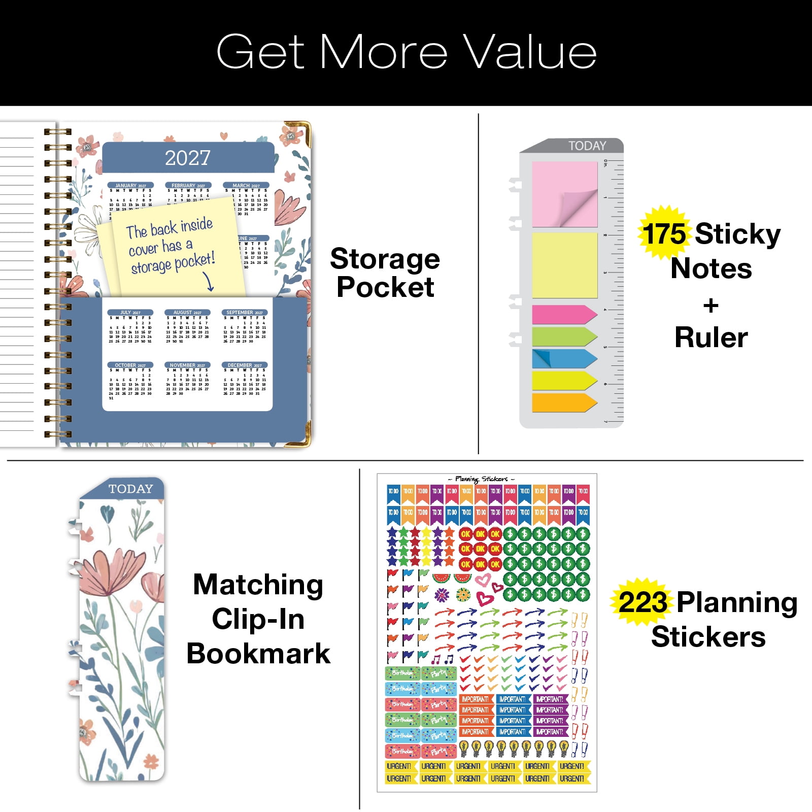 Excello Brands Hardcover AY 2026-2027 Fashion Planner - 8.5"x11" (Colorful Botanicals)