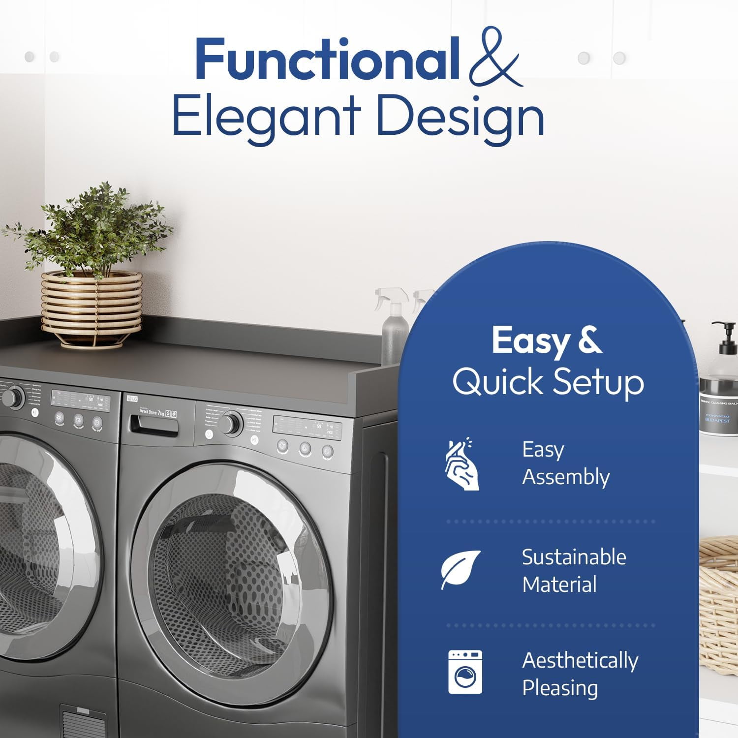 OfficeSimpli Washer Dryer Countertop w Non-Slip Pads, Made in USA, Laundry Room Wood Topper, Washer Dryer Cover for Top, Laundry Guard, Laundry Countertop, Laminate Finish (Slate Grey)