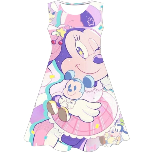 Vestido de Minnie Mouse para niñas, novedad de verano 2023, cuello redondo sin mangas para niñas, vestido de Minnie Mouse de dibujos animados de Minnie 2 3 4 5 6 7 8 9-10Y5T Gao Jinjia LED