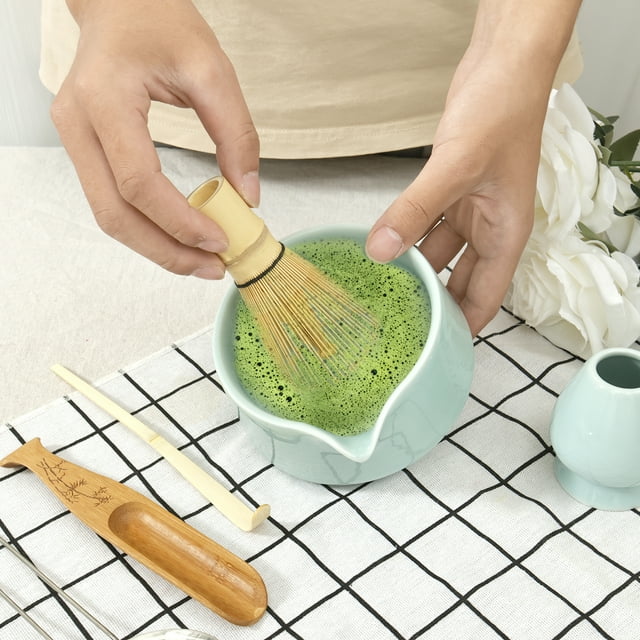 Wekvgz 6Pcs Matcha Whisk Set Complete Matcha Tea Set with Ceramic Bowl Matcha Whisk Matcha Sifter Matcha Spoon Matcha Whisk Storage Holder Practical Matcha Tea Whisk Set for Tea Lovers