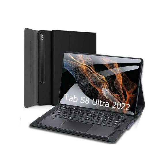 Touchpad Keyboard Case for Samsung Galaxy Tab S8 Ultra 14.6 inch 2022 14.6 inch Model SM-X900 / SM-X906, Detachable Wireless Trackpad Keyboard & Slim PU Leather Stand Cover with S Pen Holder