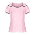 thumbnail image 4 of NAFUU Womens T-Shirts Solid Color U Neck Short Sleeve Casual Off Shoulder Top Summer Comfort Fashion Baby Tees For Women，Pink, 4 of 5