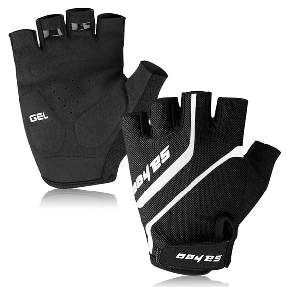 SAHOO Breathable Mesh Cycling Gloves with Silicone Palm Pads, Shock-Absorbing, Comfort Fit, Black XL for Outdoor Sports