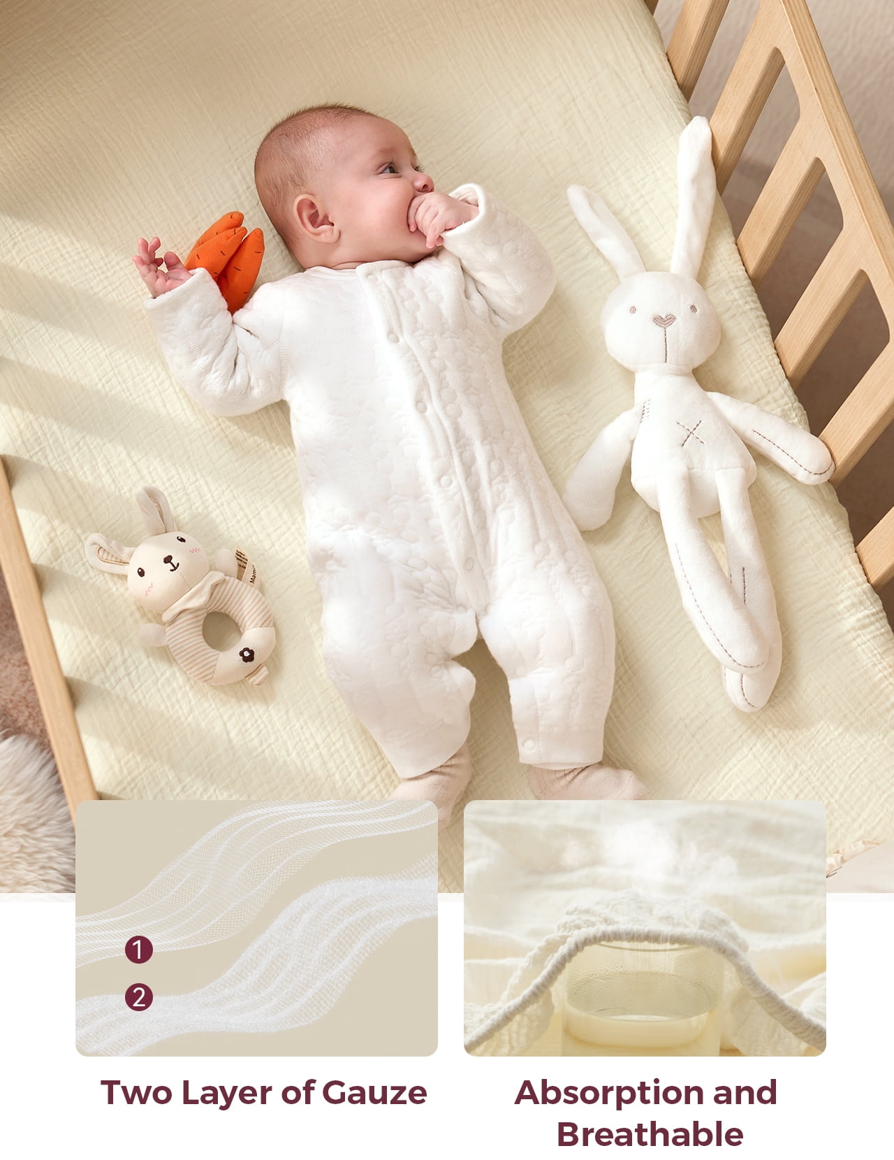 Momcozy Double Gauze Cotton Fitted Sheet, Large, Giraffe Pattern