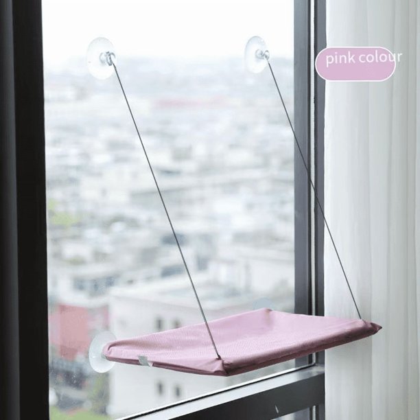 Hamaca colgante con ventana para gato, cama con ventosa, ahorro de espacio para todas las estaciones, fácil de instalar, marco de escalada para gatos, invierno,Rosa