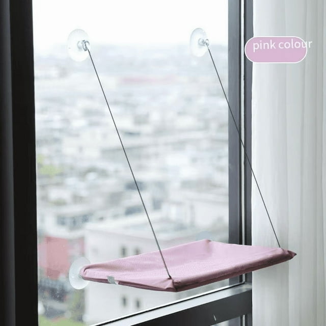 Hamaca colgante con ventana para gato, cama con ventosa, ahorro de espacio para todas las estaciones, fácil de instalar, marco de escalada para gatos, invierno,Rosa