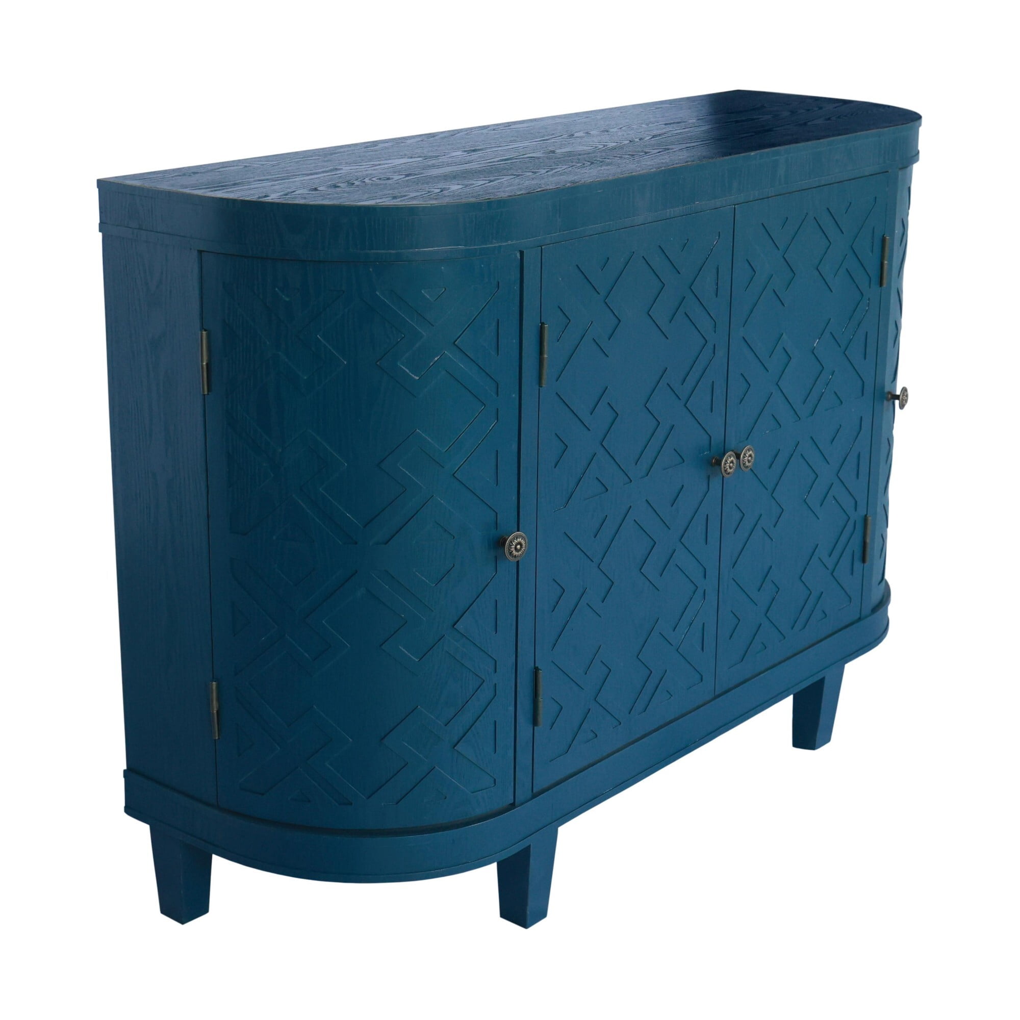 AENKYO Vintage Accent Cabinet with Carved Doors – Stylish Sideboard Buffet for Living Room & Entryway, Dark Blue