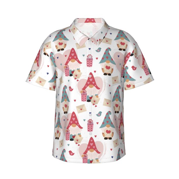 Fotbe Gnome With Love Letter Camisa Hawaiana para Hombre Unisex – Camisa Casual de Verano con Botones de Manga Corta de Algodón y Lino,Large