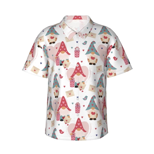 Balery Gnome With Love Letter Camisas hawaianas de manga corta para hombre, camisas playeras de corte holgado, camisas de vacaciones con botones,X-Large