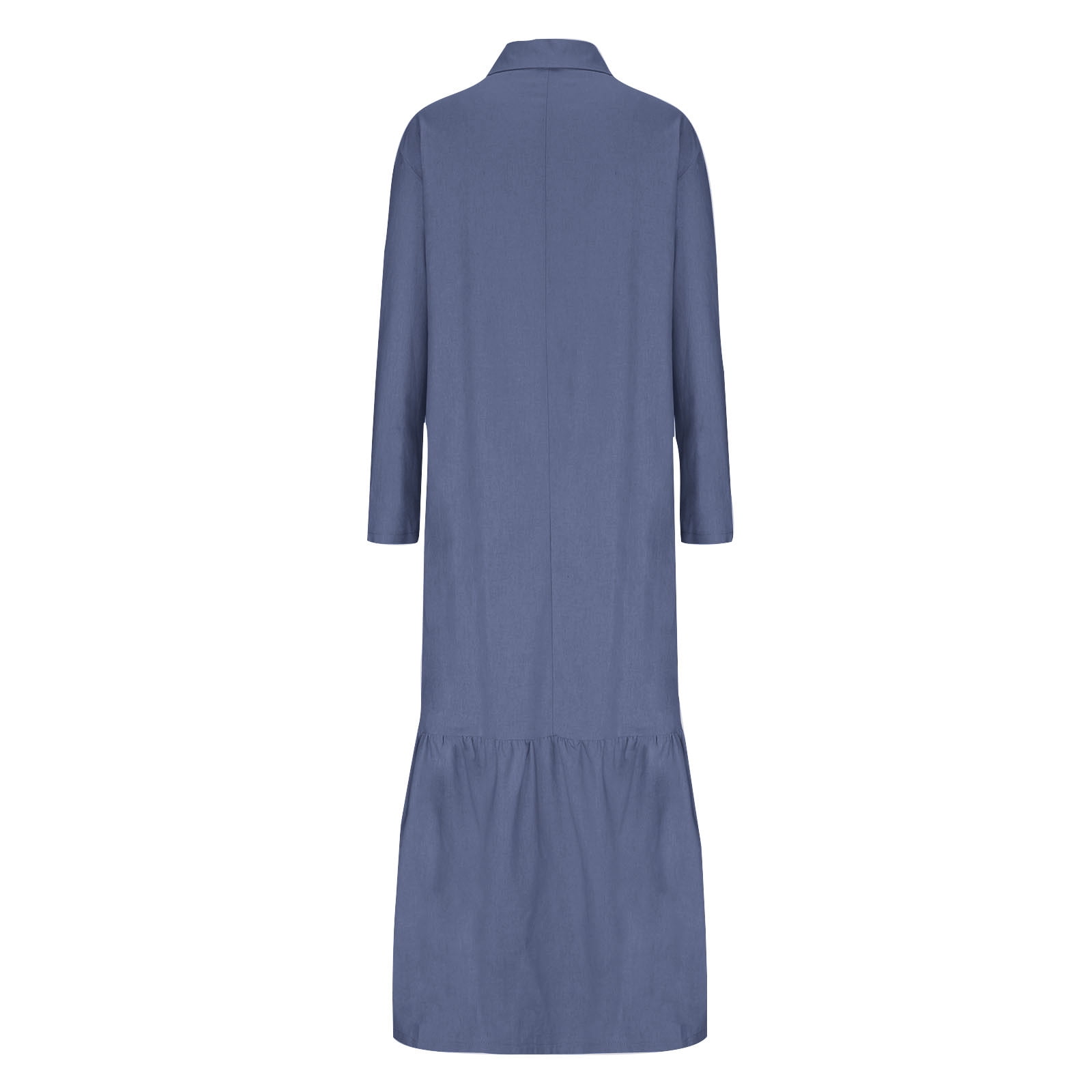 Women Cotton Linen Long Sleeve Button Lapel Maxi Shirt Dress Plus-size Layered Ruffled Hem Dress for Daily Wear