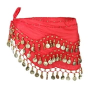 Belly Dance Scarf Hip Skirt Dancing Belt Coin Costume Dancer Outfit Triangle Waist Colorful Coins Gold Dangling Chiffon