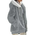thumbnail image 1 of MAWCLOS Ladies Thickened Solid Color Hooded Cardigan Winter With Pockets Sherpa Coat Light Grey 5XL, 1 of 2