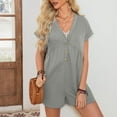 thumbnail image 5 of aidice Summer Rompers for Women Low V Neck Short Sleeve Button up Ruched Loose Casual Shorts Jumpsuits, 5 of 7