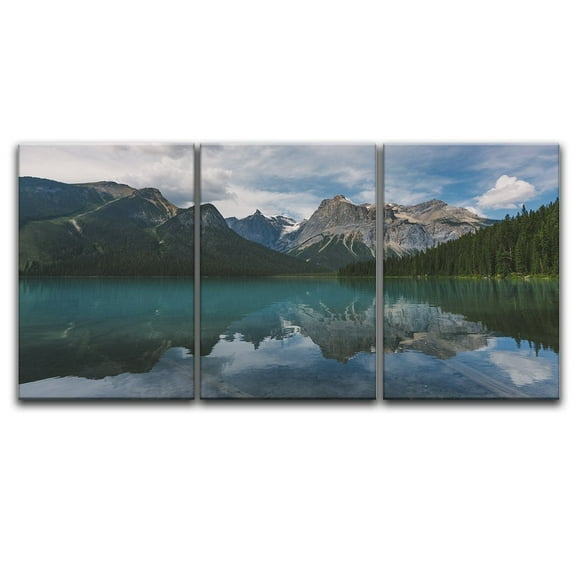 wall26-3 Panel Canvas Wall Art - Beautiful Landscape with Forest Lake and Mountains - Giclee Print Gallery Wrap Modern Home Art Ready to Hang - 24"x36" x 3 Panels