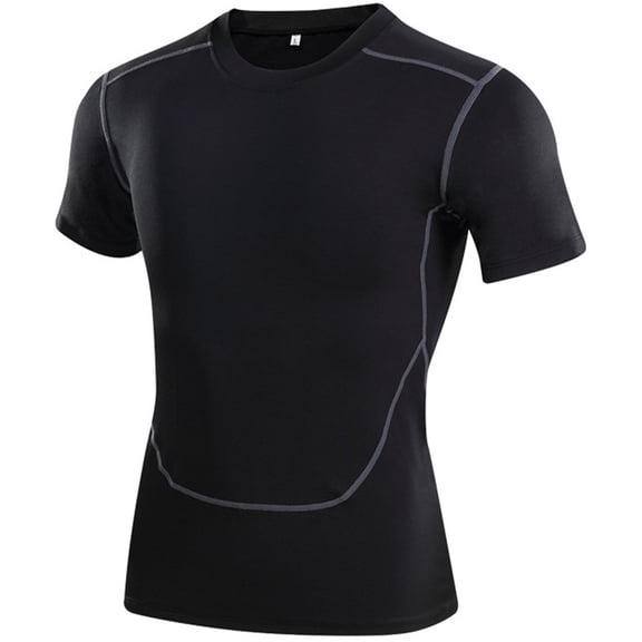 Silver Basic Mens Summer Sports Tight Fitting Elastic Breathable Quick Drying Short Sleeved T-shirt M,NewGrey-1