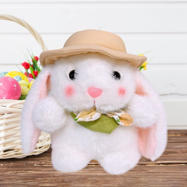 Cute Pudding Rabbits Plushs Doll Wearing Hat Little White Rabbits Easter Little Rabbits