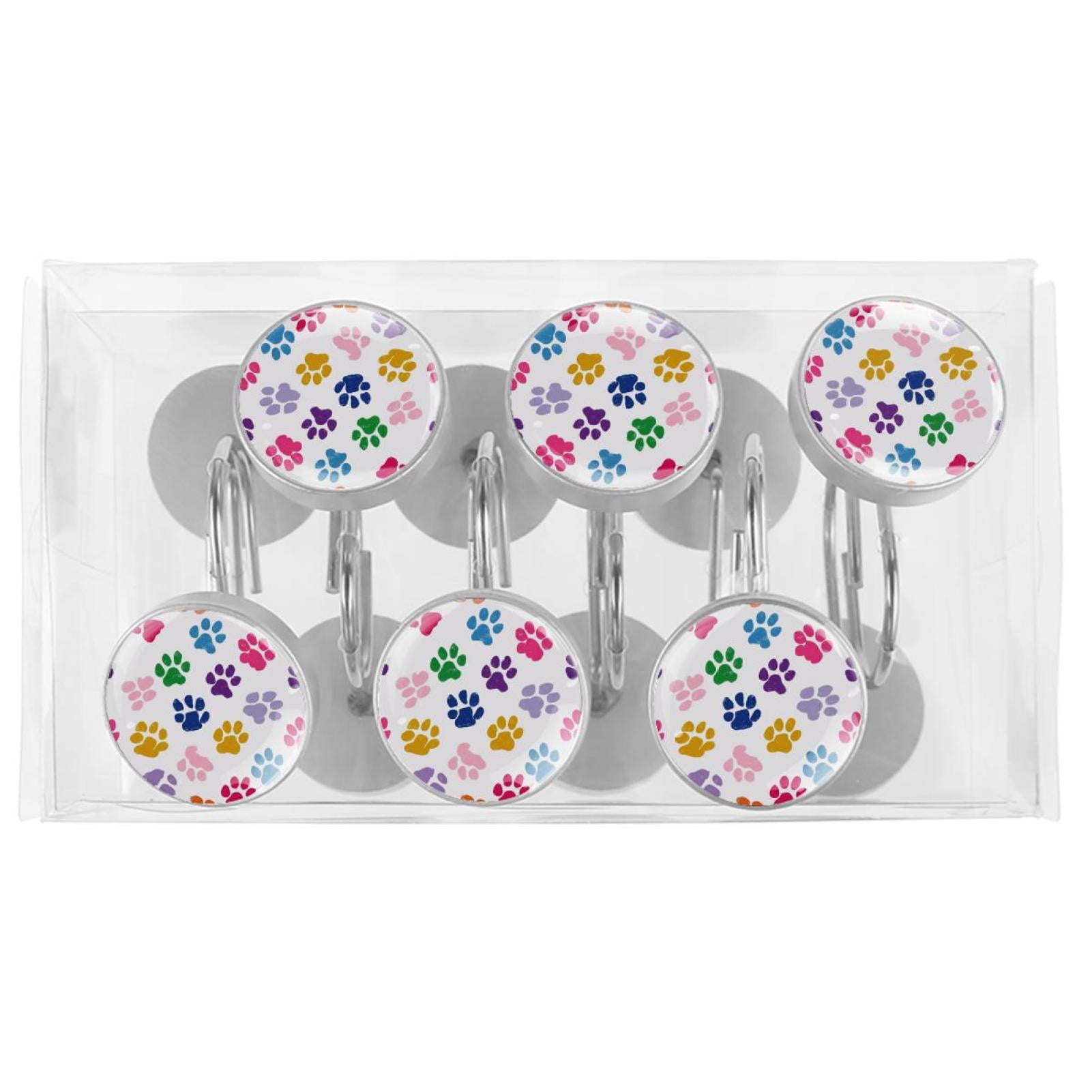 12pcs Decorative Shower Curtain Hooks, Rust Resistant Shower Rings for Bathroom Living Room,Rustproof Stainless Steel Rings for Shower Curtain and Liner Rods,Colorful Dog Paw