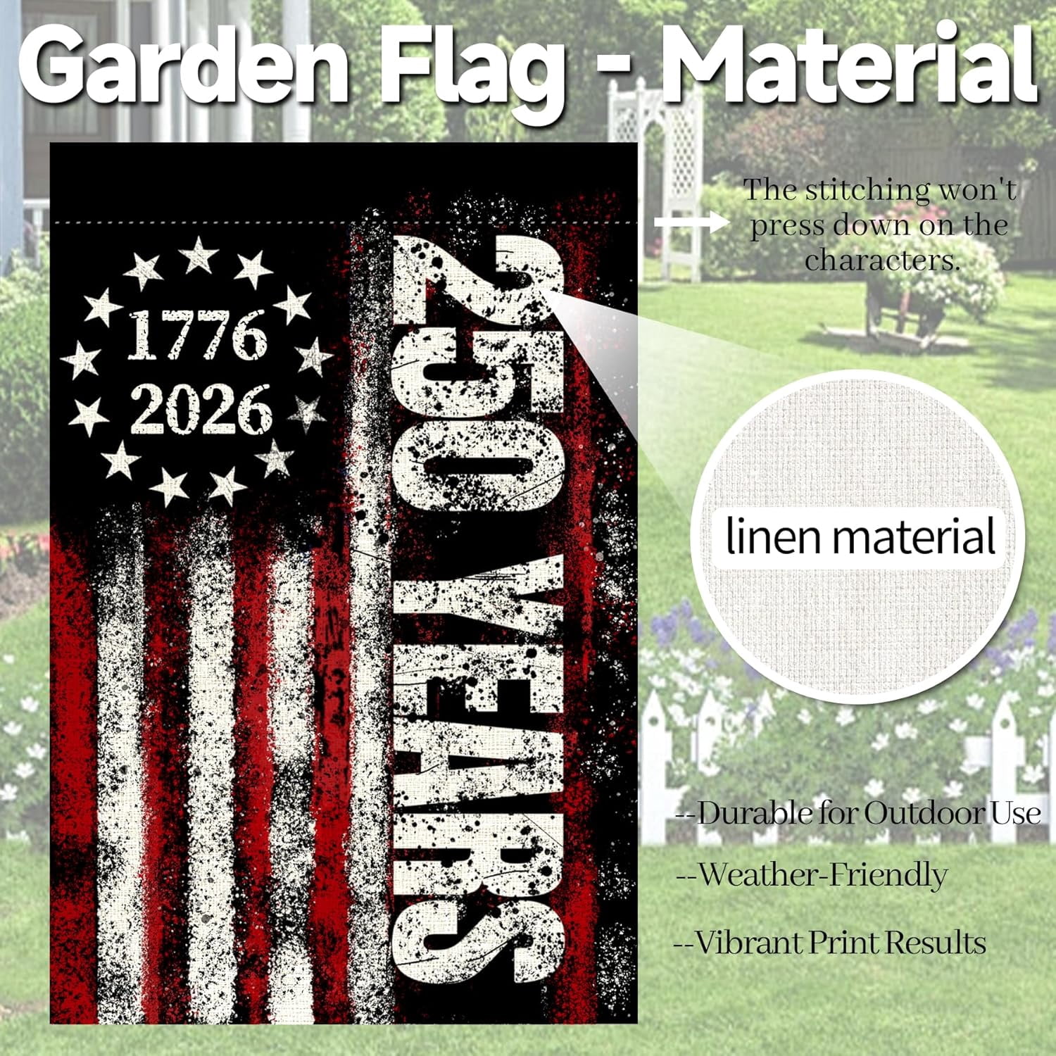 America 250 Years Garden Flag, 250th Anniversary USA Patriotic Double-Sided Banner, Double-Sided Burlap, 1776-2026 Semiquincentennial Commemorative, Suitable for Outdoor Lawn Decor